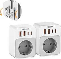 TESSAN 2 sulankstomų JAV adapterio lizdų pakuotė, "5 in 1" adapteris JAV, Vokietija, 2 USB C ir 2 USB A kištukai, kelioninis adapteris Kanadai, JAV kištukinis lizdas JAV, skirtas JAV, Tailandui, Meksikai, B tipo kelioninis kištukas