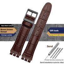 Swatch YCS YAS YGS IRONY serijai Minkštas laikrodžio dirželis Karvės odos Vyrams Moterims 17mm 19mm Juodas Rudas Tekstūruotas Sąsajos Dirželis 17mm