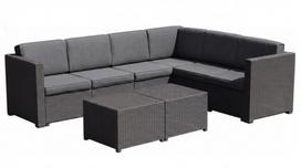 Kampinė rotango sodo sofa 247x190 cm ir 2 staliukai 56x56 cm, pilki