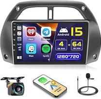 "Hikity" 4 + 64GB "Android 15" automobilinis radijas "Toyota RAV4" 2001-2006 m. su belaidžiu "Carplay" "Android" automobiliu, 9 colių ekranas su navigacija "WiFi" "Bluetooth" FM RDS DSP SWC atbulinės eigos kamera
