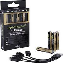 "LoopEnergy Pro AAA 1125" įkraunama USB-C baterija AAA 1,5 V 1125 mWh (750 mAh) Li-Ion, 4 vnt., greitas įkrovimas per USB-C jungtį per maždaug 2 val., 4 vnt., AAA, 1 kabelis USB -A į 4 x
