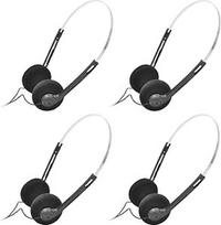 4 Stück schwarze Retro-Over-Ear-Kopfhörer, Hi-Fi-Stereo-Kopfhörer, Mini-Stereo-Kopfhörer, leicht, mit Kabel, 80er-90er-Jahre Vintage-Headset, kabelgebunden, Kopfhörer, für die meisten Handys