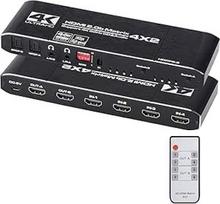 HDMI matrica 4x2 4K @ 60Hz HDR jungiklis 4 in 2 išėjimai YUV 4:4 Optinis SPDIF + Jack 3,5 mm ištraukiklis Garso jungiklis HDMI