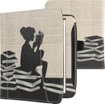 kwmobile Flip Case Compatible with Pocketbook Era/Era Colour - Front Compartment Hand Strap - Woman Reading Black Beige