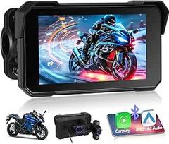Motociklų navigacija su belaidžiu "A-pple Carplay" "Android" automobiliu, IP68 vandeniui atsparus 5 colių HD jutiklinis ekranas, GPS navigacija / Bluetooth 5.0 / FM radijas