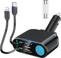 OHLPRO ištraukiamas cigarečių žiebtuvėlio USB C automobilinis įkroviklis "5-in-1", 100 W 12V USB adapterio automobilinis įkroviklis, greitasis įkroviklis, suderinamas su mobiliuoju telefonu iPhone 16 iPad GPS Samsung S25