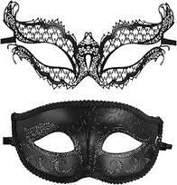 OIDEA Venecijos kaukė poroms: 2 dalių poros maskaradas su seksualia nėriniuota nėrinių kauke, juoda akių kaukė, karnavalo kostiumas, maskaradas vyrams ir moterims, akrilonitrilo butadieno stirenas
