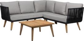 Lauko baldų komplektas Beliani Sodo kampinė sofa su stalu 5 asmenims ALCAMO kairinė, juoda, akacijos mediena