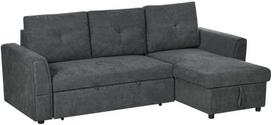 HOMCOM 3 vietų sofa su lovos funkcija, kampinė sofa su šezlongu, minkšta sofa, tamsiai pilka