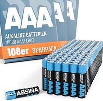 "ABSINA" 108 x AAA baterijos 1,5 V šarminės - patvarios mikro LR03 baterijos AAA, skirtos nuotolinio valdymo pultui, žaislui, žadintuvui ir daugeliui kitų - AAA baterija