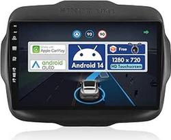 "Android 14" automobilinis radijas "Jeep Renegade" (2015-2018 m.) - Belaidis "CarPlay Android" automobilis - atbulinės eigos kamera - 2G + 32G - IPS 9 colių 2 Din DAB vairo valdymas Dual Band WiFi DSP DAB Bluetooth 2