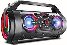 "Audiocore AC875" nešiojamasis "Bluetooth" garsiakalbis "Boombox" 30 W (20 W + 5 W x 2) "Bazooka" atsparus purslams radijas, "MicroSD", "Aux", USB, apšvietimas, mikrofono jungtis, nuotolinio valdymo pultas (garsiakalbis)