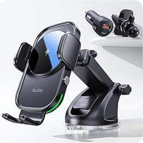 "Auckly" mobiliojo telefono laikiklis automobilyje su įkrovimo funkcija, su 48 W lizdu, siurbtuku ir spaustuku, Qi 15 W greitasis belaidis įkroviklis, automatinis įkrovimas, automatinis indukcinis įkroviklis, skirtas "iPhone" 12 13 14 15 16