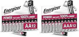 "Energizer Advanced AA ir AAA baterijos (24 vnt.) - 1,5 V šarminės baterijos - galingos ir patvarios - 100 % pakuotė be plastiko - 10 metų galiojimo laikas [tik "Amazon"]