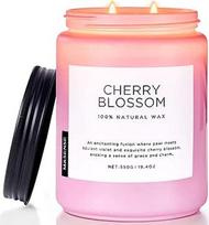 "M&SENSE Cherry Blossom" kvapioji žvakė stiklinėje, 550 g, natūralaus vaško žvakė, 110 valandų degimo laikas, aromaterapinė žvakė atsipalaidavimui, dovanų žvakė ir namų puošmena