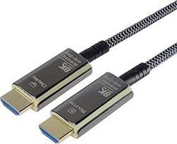 "PremiumCord 8K Ultra High Speed HDMI 2.1 Optical Active Fibre Optic Cable", 48Gbps, HDMI 2.1, 3D, EDID, ARC, HDR, raiška 8K@60Hz 4320p, 4K@120Hz, paauksuotas, ilgis 30 m