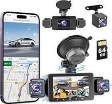 "Roinvou" 1080P automobilio priekinė galinė vaizdo kamera su 64GB SD kortele, 5 GHz "WiFi" prietaisų skydelio kamera su 3 colių IPS ekranu, 170° plačiu kampu, G jutikliu, ypač geru naktiniu matymu, WDR, kilpos įrašymu, programėlės valdymu, pagalba važiuo