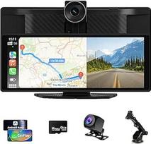 10,26 colių "Carplay" ekranas - belaidis "Android" automobilio ekranas su 4K Dash Cam 1080P atbulinės eigos kamera IPS jutiklinis ekranas "Bluetooth Mirror Link" padalytas ekranas FM radijas/AUX 64G TF