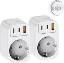 2 kelioninių adapterių pakuotė Japonija, THUNIX kelioninis adapteris JAV Kinijos adapterio lizdas, kelioninis kištukas iš "Schuko" į A tipo kištuką, kištukinis lizdas su maitinimo adapteriu iš ES į Tailandą, Kiniją, Kanadą, JAV, baltos spalvos