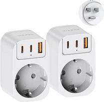 2 JAV adapterio kištukinių lizdų pakuotė, 4 in 1 kelionių adapteris Kanadoje su 2 C tipo ir A USB, B tipo adapteris JAV Vokietijos kištukas, kištukinis adapteris Meksikai Tailandui Filipinams