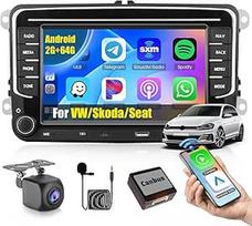 2G + 64G Android 15 automobilinis radijas VW Golf Polo 5 6 Tiguan Touran Caddy Passat Seat radijas su belaidžiu CarPlay Android automobilinis GPS radijas FM/RDS WiFi su C tipo greituoju įkrovimu + atbulinės eigos kamera +