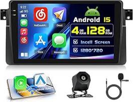 4+128G Android Autoradio mit Bildschirm für BMW E46 1999-2005 Wireless Carplay, Autoradio mit Navi 9 Zoll Incell Bildschirm Android Auto/FM/RDS/Rückfahrkam