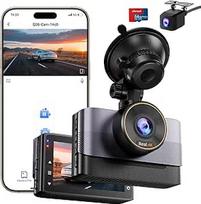 4K + 1080P Dash Cam Automobilinė priekinė galinė WiFi Dash Cam su 64GB SD kortele, 3 colių IPS, naktinis matymas, G jutiklis, kilpos įrašymas, 170° + 140° platus kampas, Dash Cam Car Support 24/7 Parking Monitoring, App