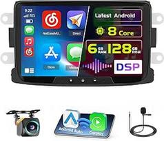 8Core/6+128G Hikity Android 15 automobilinis radijas Dacia Duster/Sandero 2010-2012 Logan/Dokker 2012.8 colių jutiklinio ekrano radijas su belaidžiu CarPlay Android automobilis 59UI GPS WiFi RDS/FM C tipo galinis vaizdas
