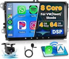 8Core/4G + 64G Radijas VW Tiguan Touran Caddy Golf5 6 Polo automobilinis radijas 2 DIN Android 15 Wireless Carplay Android automobilinis 9 colių jutiklinis ekranas su GPS DSP 59UI AHD atbulinės eigos kamera MIC