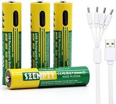 900 mWh AAA įkraunamos baterijos, 4 pakuotės, 600 mAh 1,5 V USB-C ličio AAA įkraunama baterija, su 4-in-1 C tipo įkrovimo kabeliu, daugiau kaip 1200 ciklų