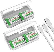 9V įkraunama baterija, 4 pakuotės 1200mAh 9V didelės talpos ličio baterijos, skirtos dūmų detektoriams, mikrofonams, signalizacijoms, žaislams, žibintuvėliams ir kt., su USB-C įkrovimo kabeliu ir saugojimo dėžute