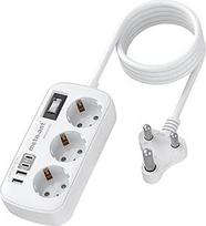 Adapteris Pietų Afrikai su 3 krypčių lizdais ir 4 USB (2 USB-C 3.4A), greitasis įkroviklis, M tipo adapteris Pietų Afrikai, Namibijai, Lesotui, Mozambikui, Botsvanai, Lesotui, 1,5 m ilgio laidas