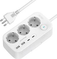 Adapteris Italija, kelioninis adapteris Italija su 3 skyriais ir 4 USB (2 USB C), kištukas iš Europos/Vokietijos į Italiją, L tipo kelioninis kištukas su 1,5 m jungtimi, skirtas Čilei, Urugvajui, Etiopijai, Eritrėjai, Sirijai