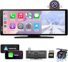 CARPURIDE Belaidis "Carplay" ir "Android" automobilis su prietaisų skydelio kamera - 10,26 colių HD IPS jutiklinis ekranas automobiliui, 4K priekinė ir laidinė 1080P galinė kamera, įrašymas kilpa, "Bluetooth" garsas, "Mirror Link", GPS, "Siri