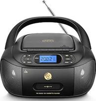 CD grotuvas su kasete, CD Boombox su "Bluetooth", FM radijas, įmontuoti stereo garsiakalbiai, įkraunamas CD / kasečių grotuvas, AUX įvestis, USB atkūrimas, ausinių išvestis