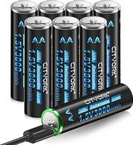CITYORK USB-C AA baterijos Ličio įkraunamos 8 1,5 V AA baterijos 3000 mWh su 4-in-1 USB įkrovimo kabeliu