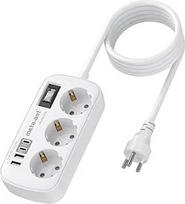 Kelioninis adapteris Tailando kištukinis lizdas, 3 krypčių Tailando kištukinio lizdo adapteris su 2 USB-C ir 2 USB A, apsauga nuo viršįtampių ir 1,5 m kabeliu, O tipo kelioninis adapteris