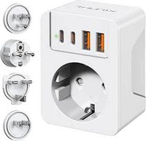 Kelioninis adapteris visame pasaulyje, tarptautinis kelioninis kištukas su USB C (PD 20W), kištukinis adapteris su 4 nuimamais A/E/F/G/B tipo sieniniu įkrovikliu JAV/Japonijai/Vokietijai/Singapūrui/EU/UK, baltas