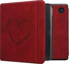 kwmobile Dėklas, suderinamas su "Kobo Kobo Libra Colour/Tolino Vision Colour Case - Faux Leather Cover - Heart Brush Dark Red