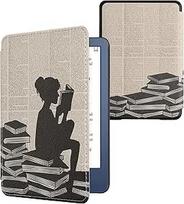 kwmobile Flip Case Compatible with Amazon Kindle (2022) Case - eReader Case - Woman Reading Black Beige