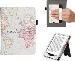 kwmobile Flip Cover Compatible with Amazon Kindle Paperwhite (11th Gen - 2021) - Case with Hand Strap Travel Lettering Black Multicoloured