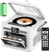 Nešiojamasis CD grotuvas su kasečių grotuvu, FM radijas su CD grotuvu, įkraunama baterija, nuotolinio valdymo pultas, USB/AUX/MP3/TF kortelių atkūrimas/3,5 mm ausinės namams (5000 mAh)