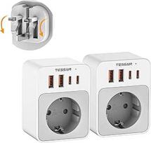 TESSAN 2 sulankstomų adapterių pakuotė Anglija Vokietija kištukas, 5 in 1 kelioninis adapteris JK adapteris į ES, 2 USB C ir 2 USB A kištukiniai lizdai Anglijoje, G tipo kelioninis kištukas Londonui, Škotijai, Airijai