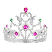 Princesės diadema su spalvotais akmenėliais „Silver Princess Diadem“ – sidabro spalvos karūna vaikams, 9 cm