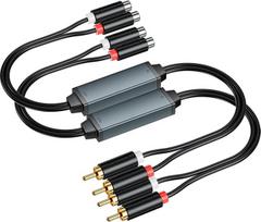 "eppfun AV100C" įžeminimo kilpos triukšmo izoliatorius automobilio garso sistemai / namų stereo sistemai, įžeminimo kilpos izoliatorius, triukšmo filtras su 2 RCA garso kabeliais, juodas (2 vnt.)