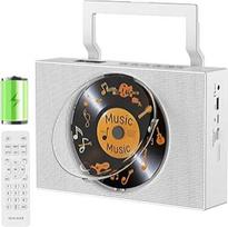 "Gueray" nešiojamasis CD grotuvas su radiju: CD grotuvas "Bluetooth" su rankena, CD grotuvo garsiakalbiai, ekranas, nuotolinio valdymo pultas, palaiko pakartotinį AUX atkūrimą, ausinių lizdas, C tipo USB muzikos grotuvas