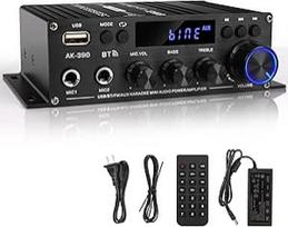 "HiFi" stiprintuvas AK390 Mini "Bluetooth" stereofoninio garso stiprintuvo imtuvas 12V/220V 800W 2 kanalų galios stiprintuvas Garso stiprintuvas su FM radiju, USB kortelės įvestis, skirtas namams ar automobiliui