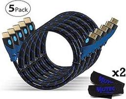 "MutecPower PREMIUM" 5 HDMI kabelių pakuotė + 2 kabelių raiščiai - 2 metrai - Mėlyna pynė - 5 pakuotės po 2M
