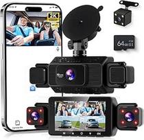 1080P Dash Cam automobilio priekinė galinė kamera su WiFi, 4 x Dash Cam automobilio kamera su 3 colių IPS ekranu, 24H parkavimo stebėjimas, naktinis matymas, G jutiklis, kilpos įrašymas, 360 laipsnių apsauga, su 64G SD kortele