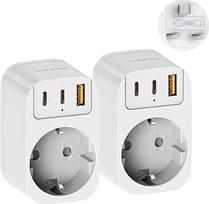 2 JK adapterių pakuotė Anglija Vokietija kištukinio lizdo adapteris Anglijoje su 2 USB C ir USB A jungtimis, kelionių adapteris Airija G tipo Škotijai Airijai Londonui Maltai Dubajui Maldyvams HK